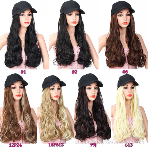 Hat Wig for Women Synthetic Long Wavy Curly Bucket Hat Wig All-in-one 613 Blonde Black Wig with Hat